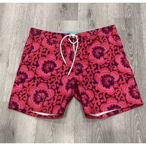 Bonobos Swim Trunks 7" Inseam Red Purple Leaf Design‎ Men's Size 36
